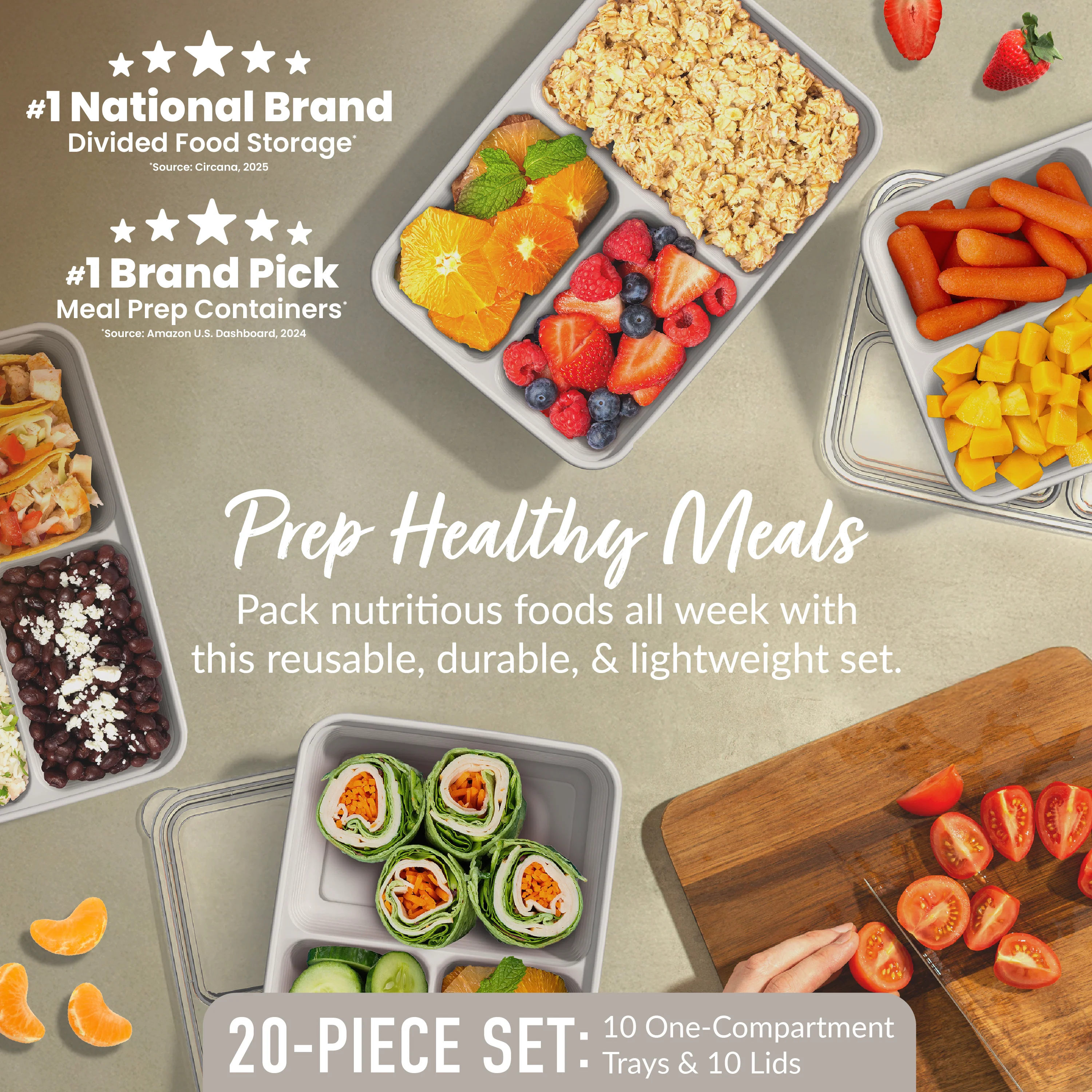 Bentgo Prep 3-Compartment Meal Prep Containers (20-Piece) - Image 26